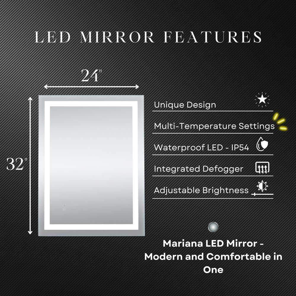 Dreamwerks Mariana 24" W x 32" H Rectangular LED Bathroom Mirror with Dimmer & Defogger