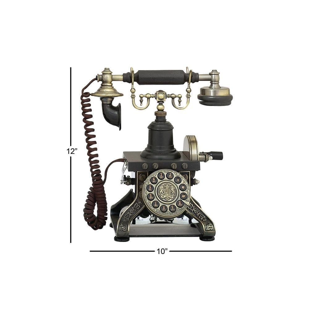 DecMode Vintage Telephone Accent Décor with Tarnish Black and Brass Finish, 10"W x 12"H