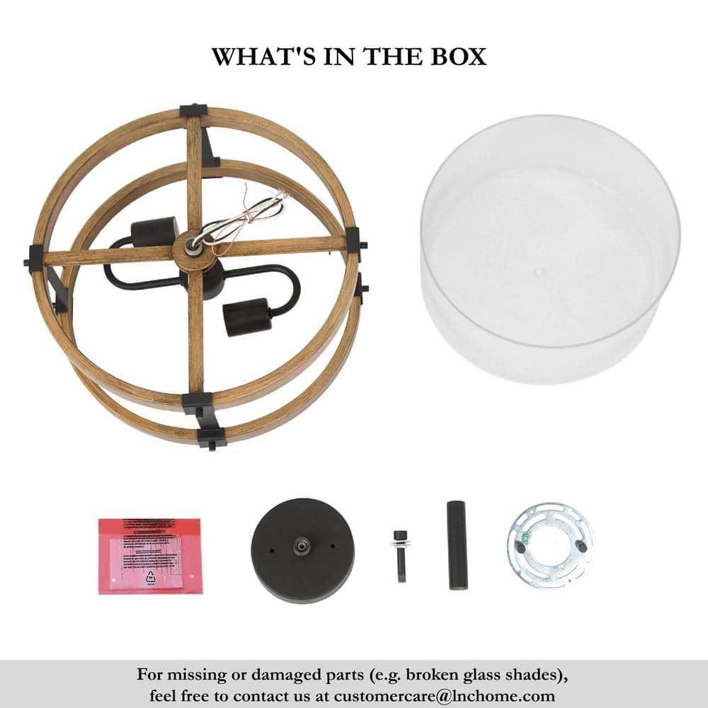 LNC Farmhouse 2-Light Semi-Flush Mount Light with Seeded Glass Shades 15",Brown Wood&Black