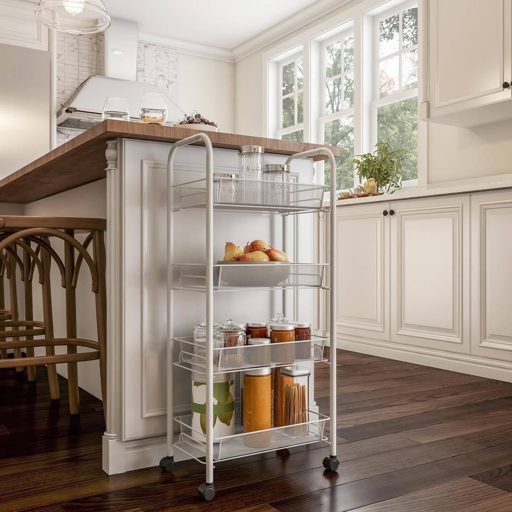 Everyday Home 4-Tier Plastic Bathroom Storage Organizer Cart with Wheels