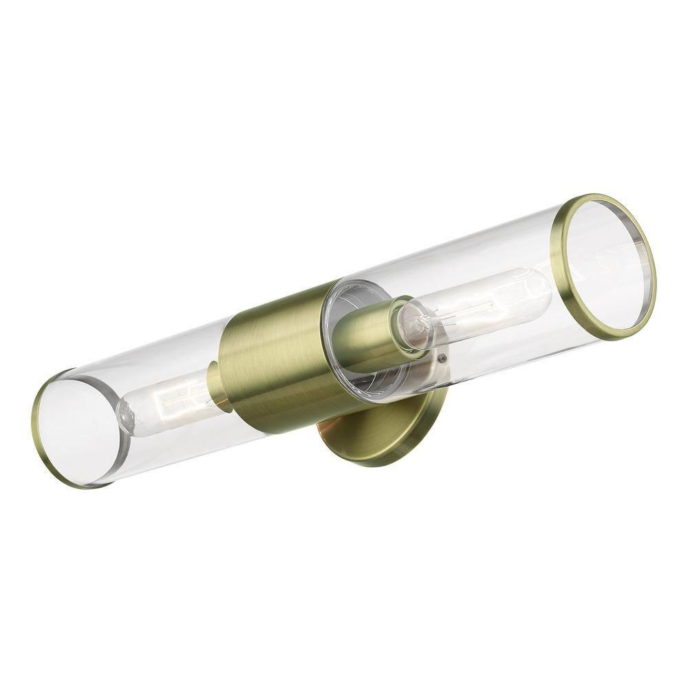 Livex Lighting Banca 2-Light Metal & Glass ADA Vanity Sconce in Antique Brass