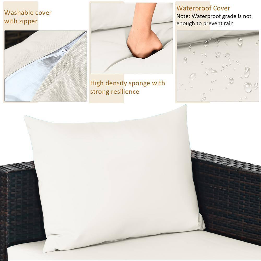 Topcobe 5 Pieces Patio Rattan Sectional Furniture Set with Cushions and Coffee Table, Outdoor Furniture, Off White