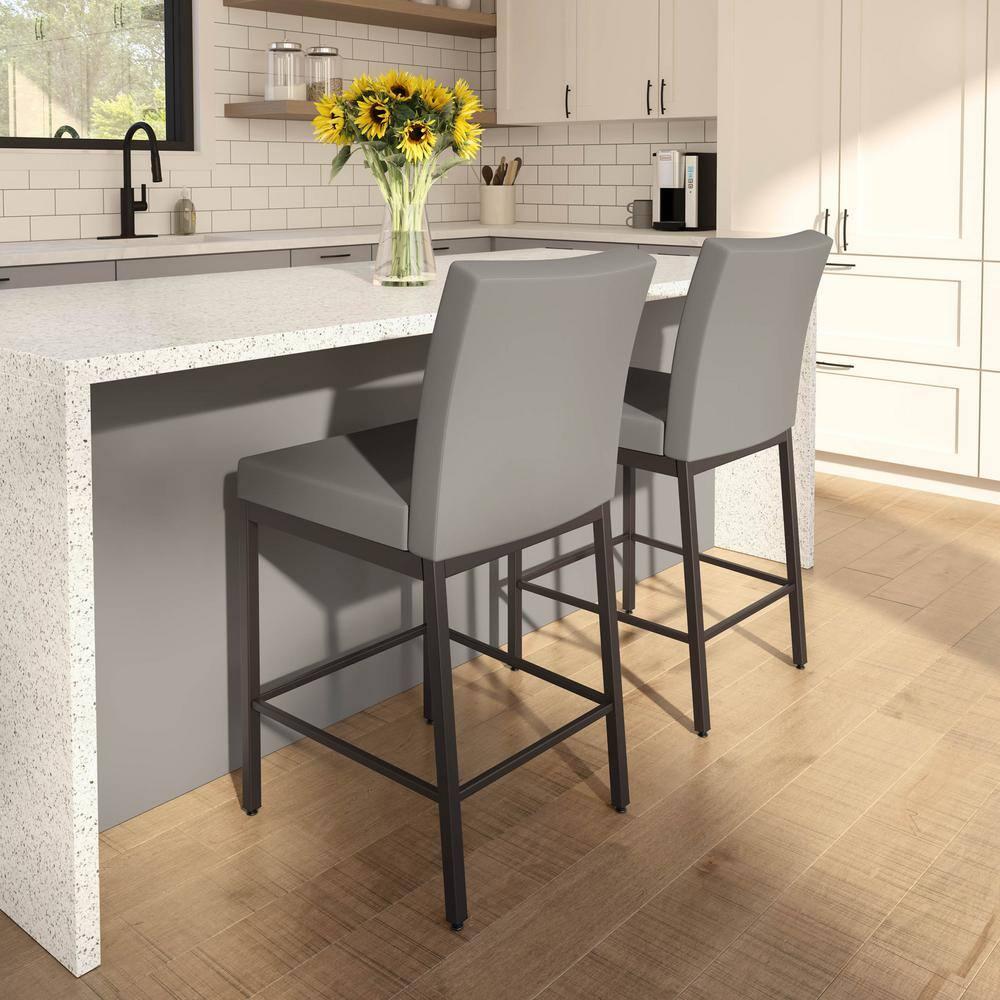 Amisco Perry Plus 26 In. Counter Stool - Taupe Grey Faux Leather / Dark Brown Metal