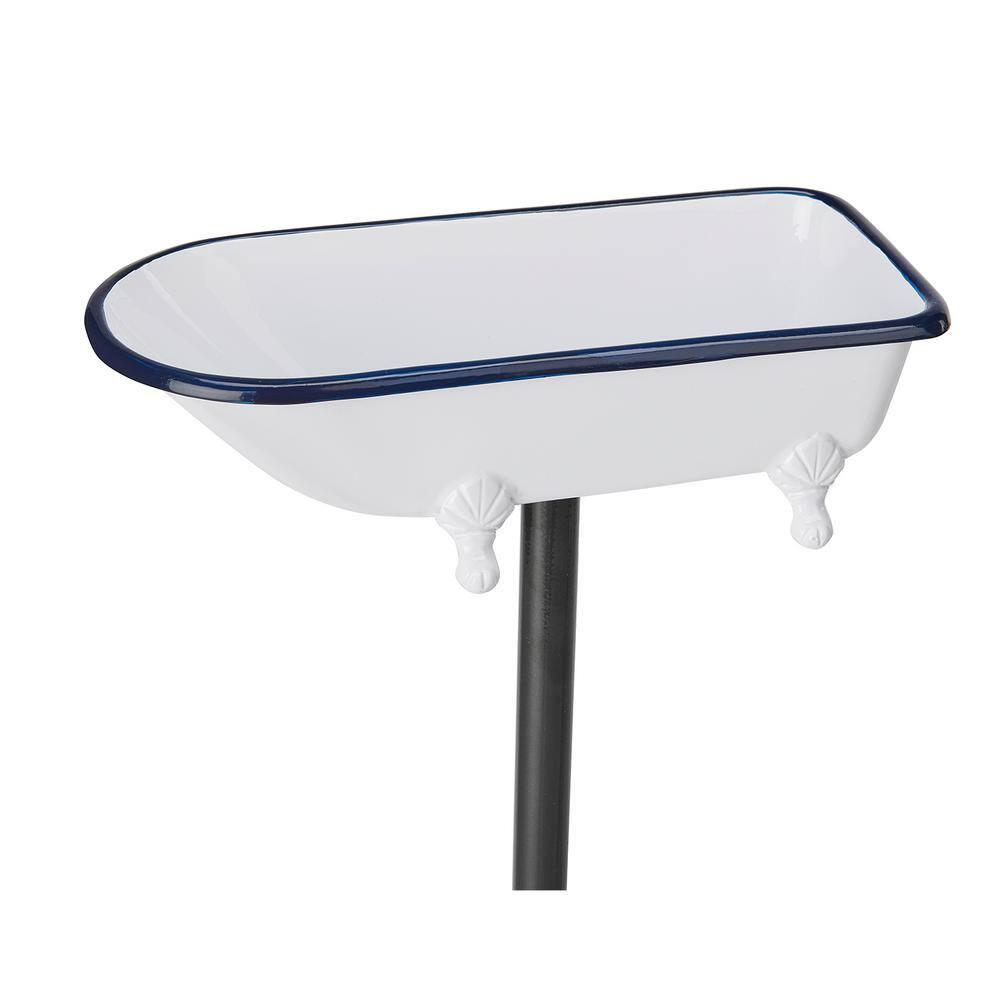Brass Bird Bath Tub, White Finish, Featuring Clawfoot Bathtub Design, Bird Feeder, Includes Garden Pole by Good Directions