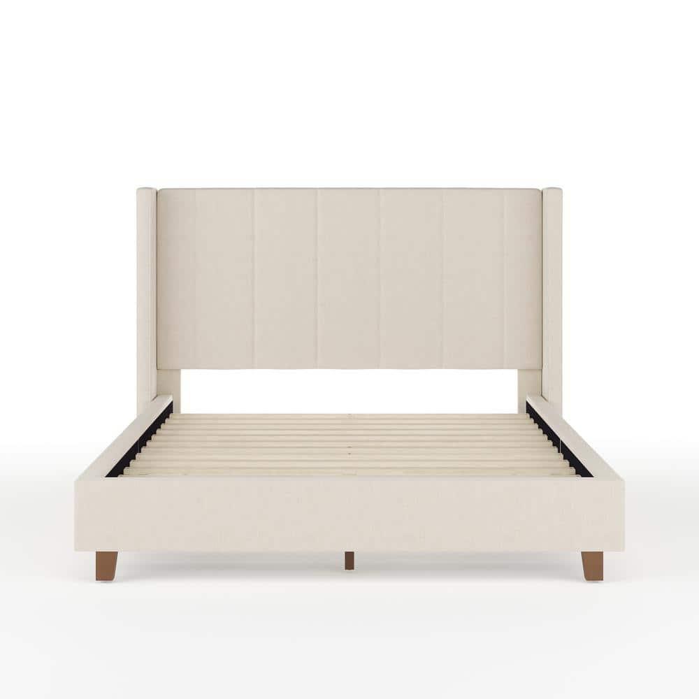 Martha Stewart Martha Stewart Kay Upholstered Platform Bed With Channel Stitched Wingback Headboard