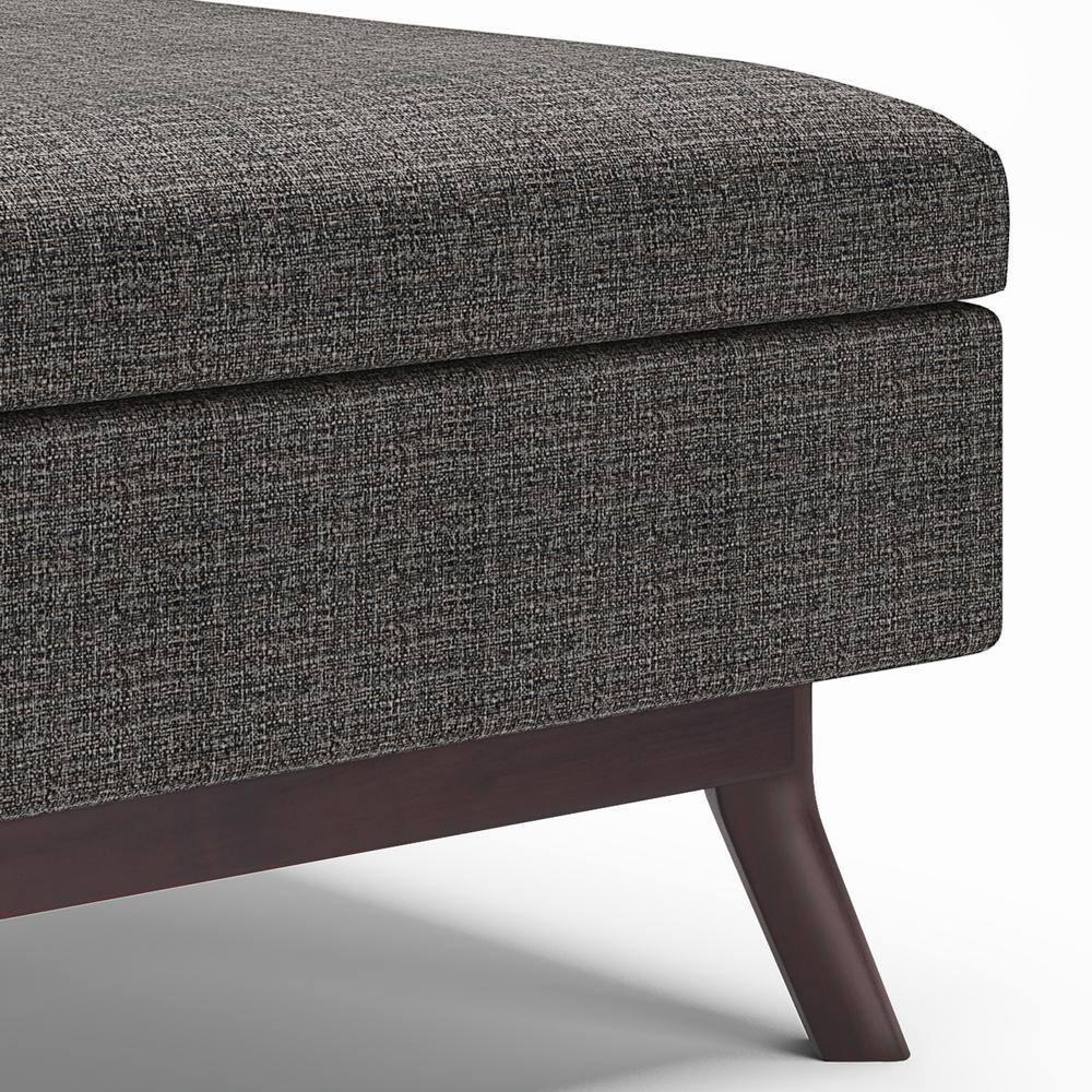 Simpli Home Owen 34"W Upholstered Coffee Table Storage Ottoman with Lift Top and Solid Wood Legs
