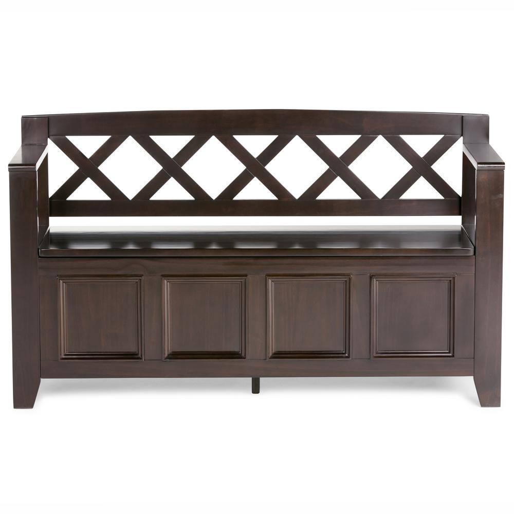 Simpli Home Amherst 48"W Solid Wood Entryway Storage Bench with Lift-Top Lid and Dual Compartments