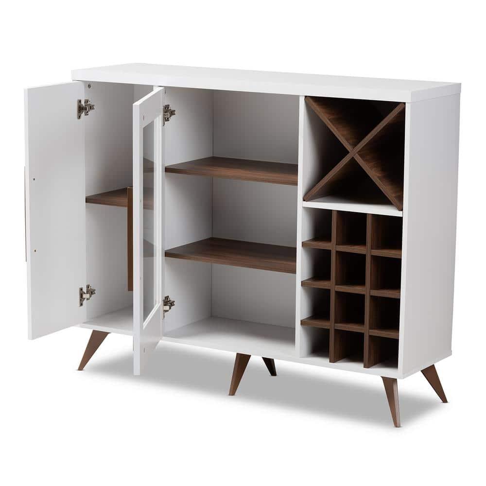Baxton Studio Pietro Mid-Century Modern White and Brown Finished Wine Cabinet