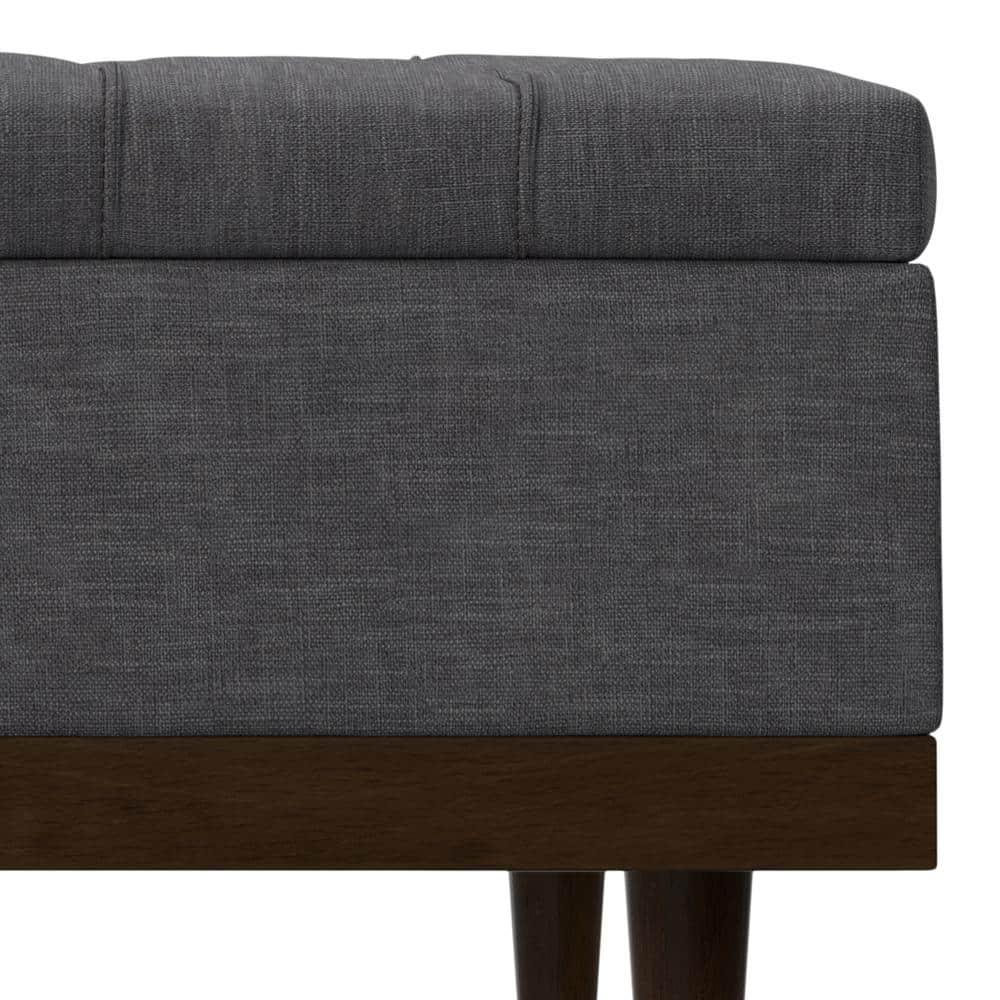 Slate Grey Tufted Lift-Top Cocktail Ottoman with Walnut Base