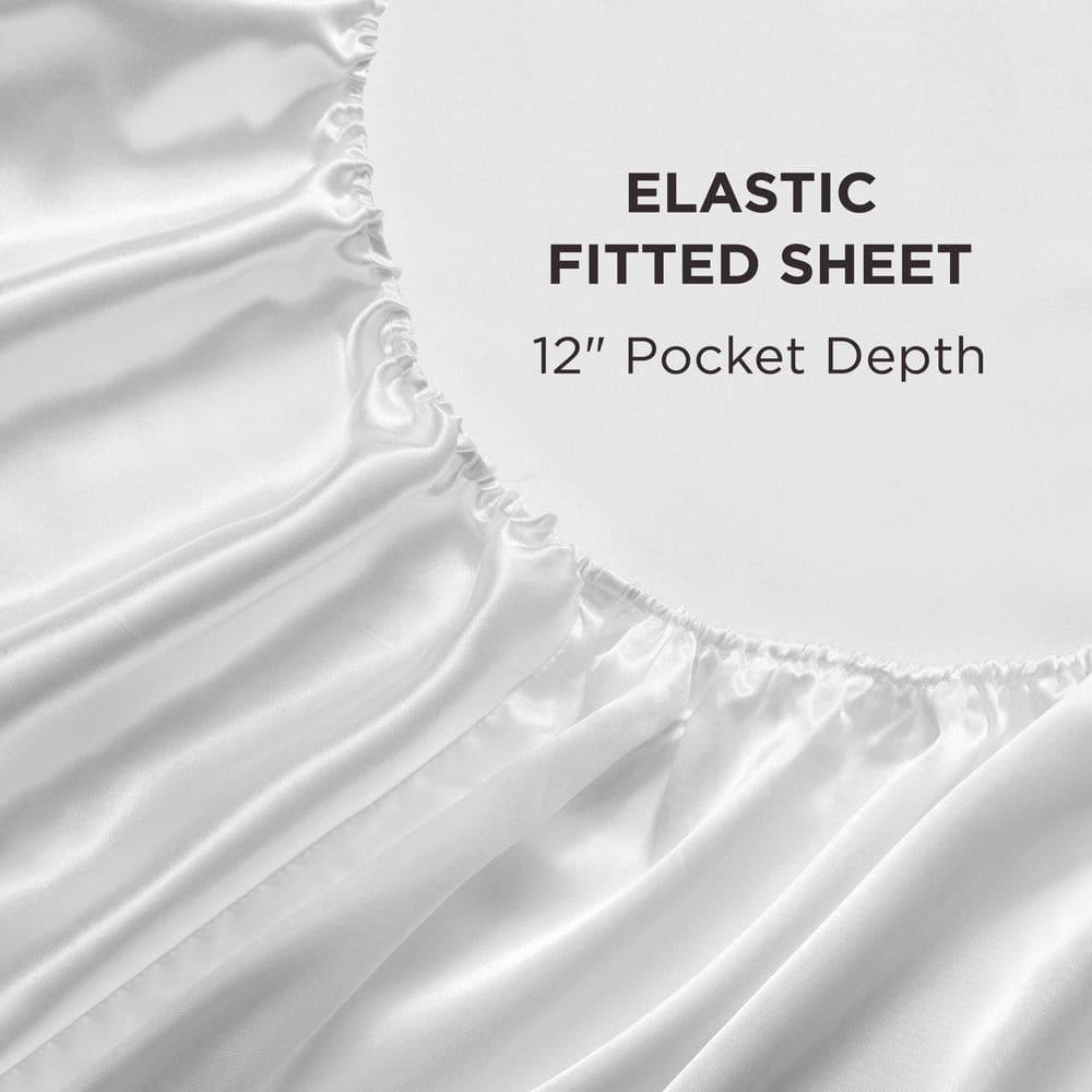 Brilliant White Satin Damask Twin XL Microfiber Sheet Set