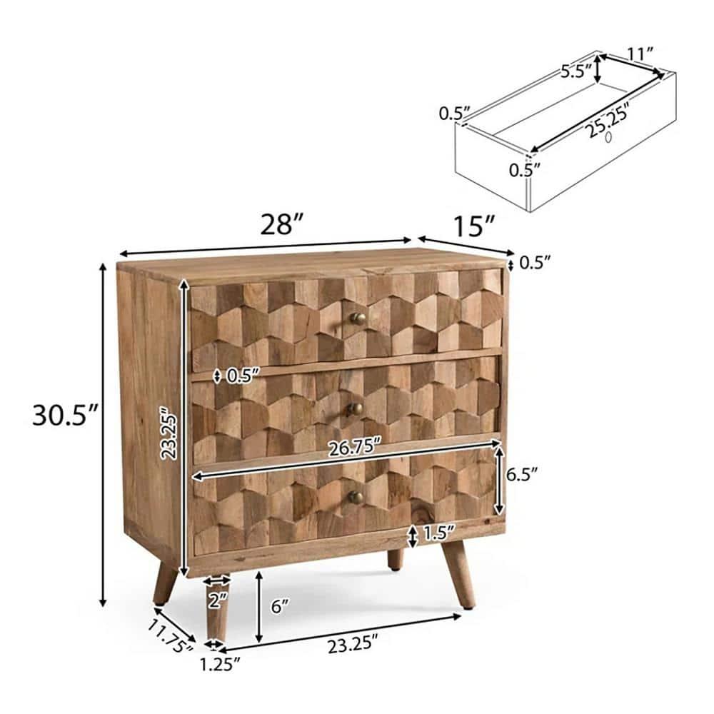 Millwood Pines 3 Drawer Dresser Chest
