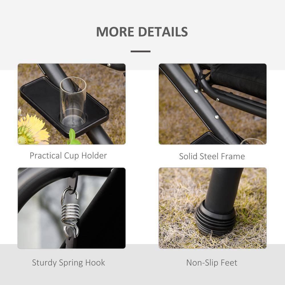 Outsunny Modern 2-Seater Outdoor Patio Swing Chair, Porch Seats with Cup Holder and Removeable Canopy, Black