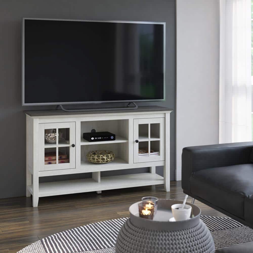 Twin Star Home TV Stand for TVs up to 60" with Windowpane Cabinet Doors