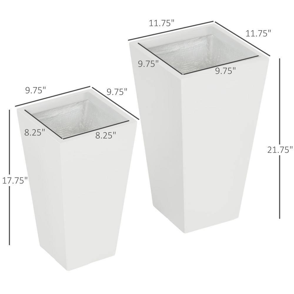 Outsunny 2-Pack MgO Flower Pots with Drainage Holes, Outdoor Planters, Durable & Stackable, for Entryway, Patio, Yard, Garden, White