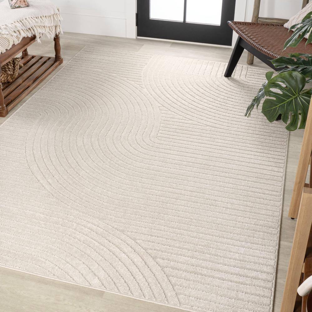 JONATHAN Y Hallie High-Low Minimalist Curve Geometric Ivory/Cream 4 ft. x 6 ft. Indoor/Outdoor Area Rug