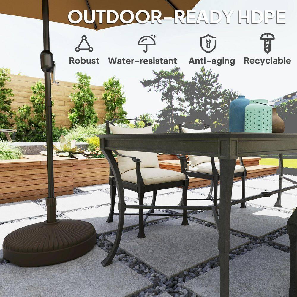 Outsunny Round Patio Umbrella Base Holder Outdoor Umbrella Stand, Filled Up to 62lbs with Stand or 51lbs with Water for Garden Poolside, Brown