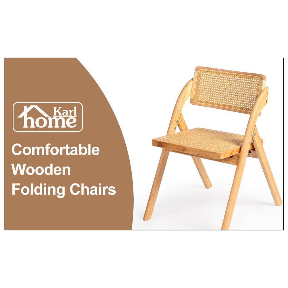 Karl home Wooden Rattan Folding Chairs 2 Pack, Portable Folding Chairs for Indoor, Ideal for Kitchen Dining Room, Office Wedding, Party, Picnic, Natural