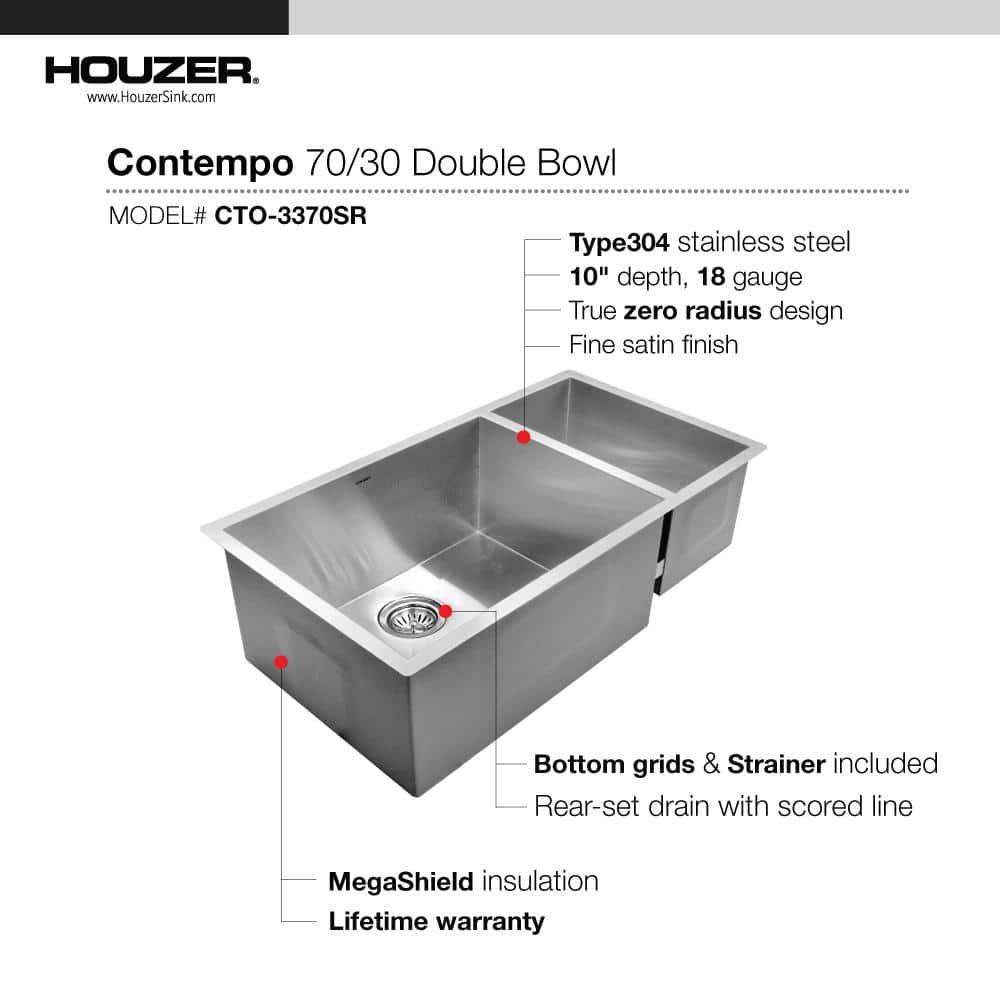 Contempo 33'' L Undermount Double Bowl Stainless Steel Kitchen Sink