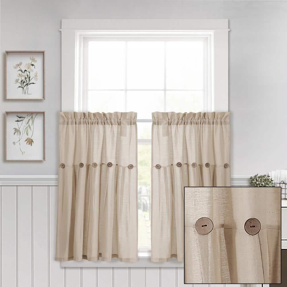Lush Decor Linen Button Cotton Blend Tailored 29'' W Cafe Curtain (Set of 2)