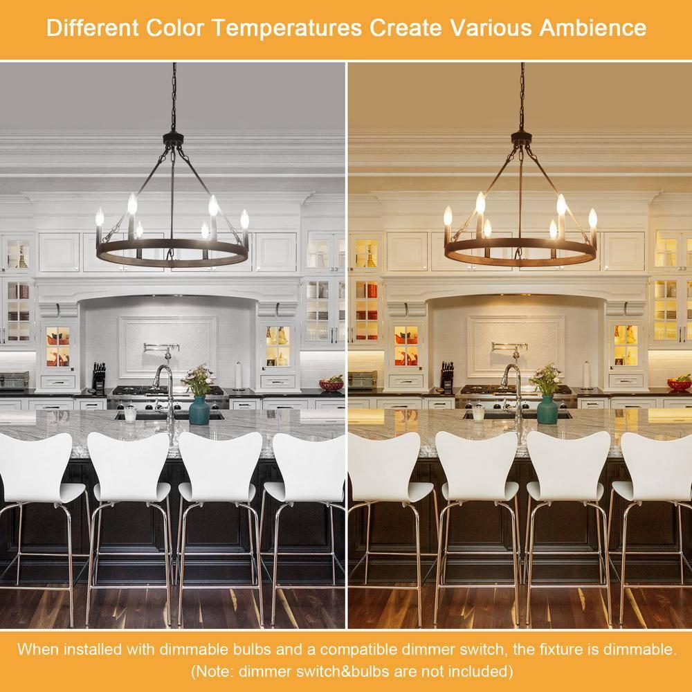 22.04 in. 6-Light Black Rustic Farmhouse Chandelier, Wagon Wheel Chandelier for Dining Room Living Room Bedroom Kitchen Black