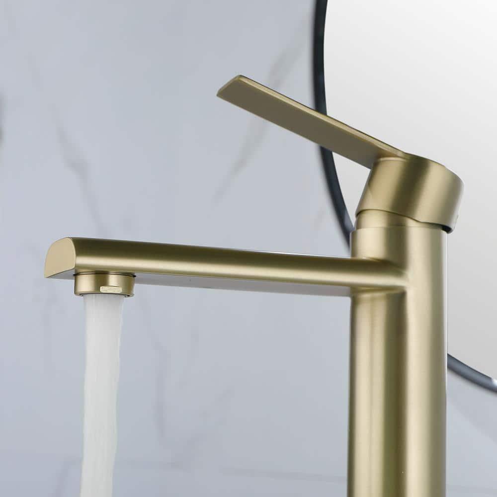 Single Handle Vessel Sink Faucet, Single Hole Tall Bathroom Faucet in Brushed Gold