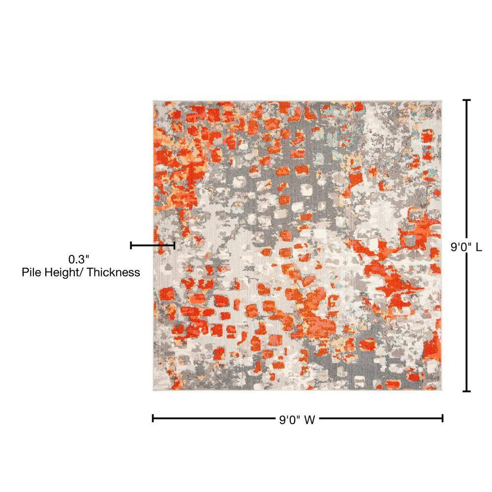 Madison MAD425 Power Loomed Indoor Area Rug - Grey/Orange - 9'x9' - Safavieh