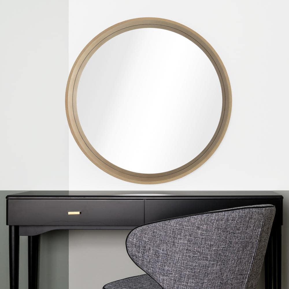 WallBeyond 24" Wood Round Mirror Natural : Pine Frame, Modern Style, Wall Mount, No Assembly Required
