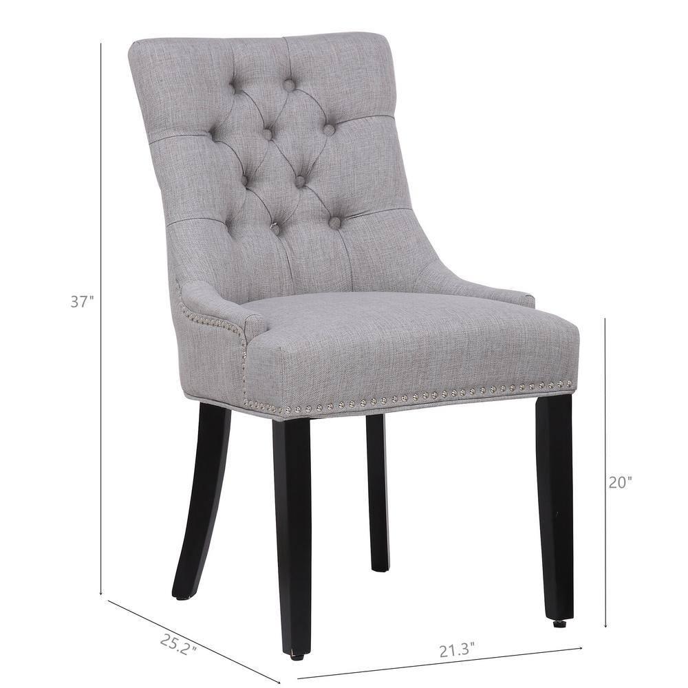 Polytrends Grandview Tufted Upholstered Linen Fabric Dining Chair Sloped Arm Grey Rubberwood, Acacia Nailheads, Tufted Modern & Contemporary, Rustic,