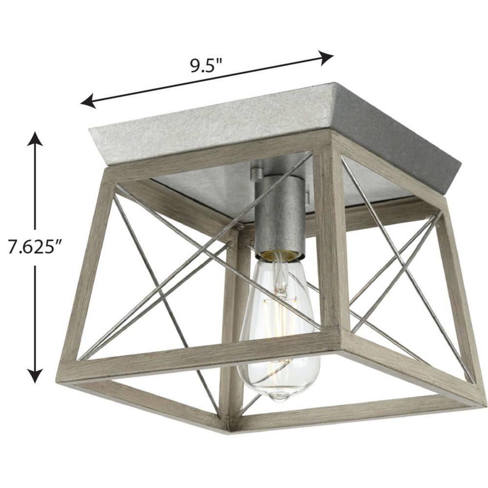 Progress Lighting Briarwood 1-Light Flush Mount, Galvanized, Faux-Painted Wood Shade