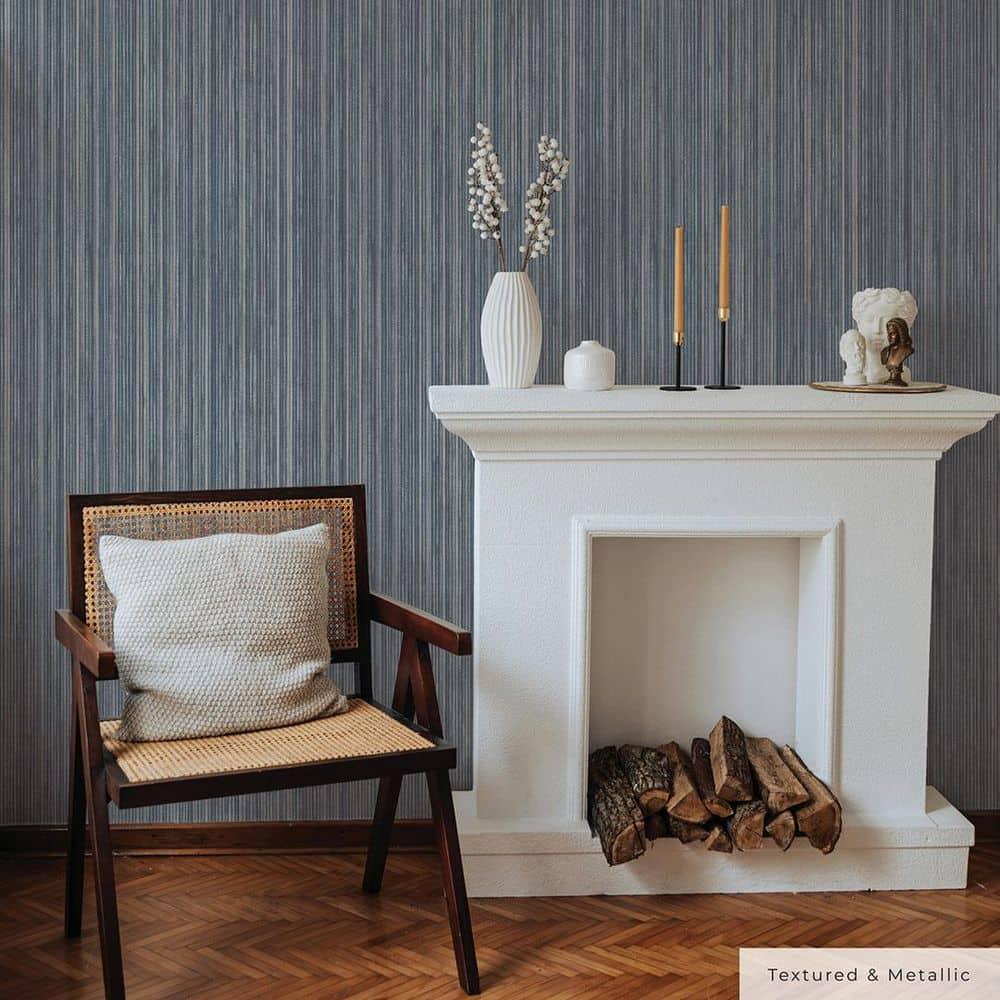 Tempaper & Co. 28 sq ft Faux Grasscloth Removable Peel and Stick Wallpaper Textured Chambray : Vinyl, Self-Adhesive, Blue