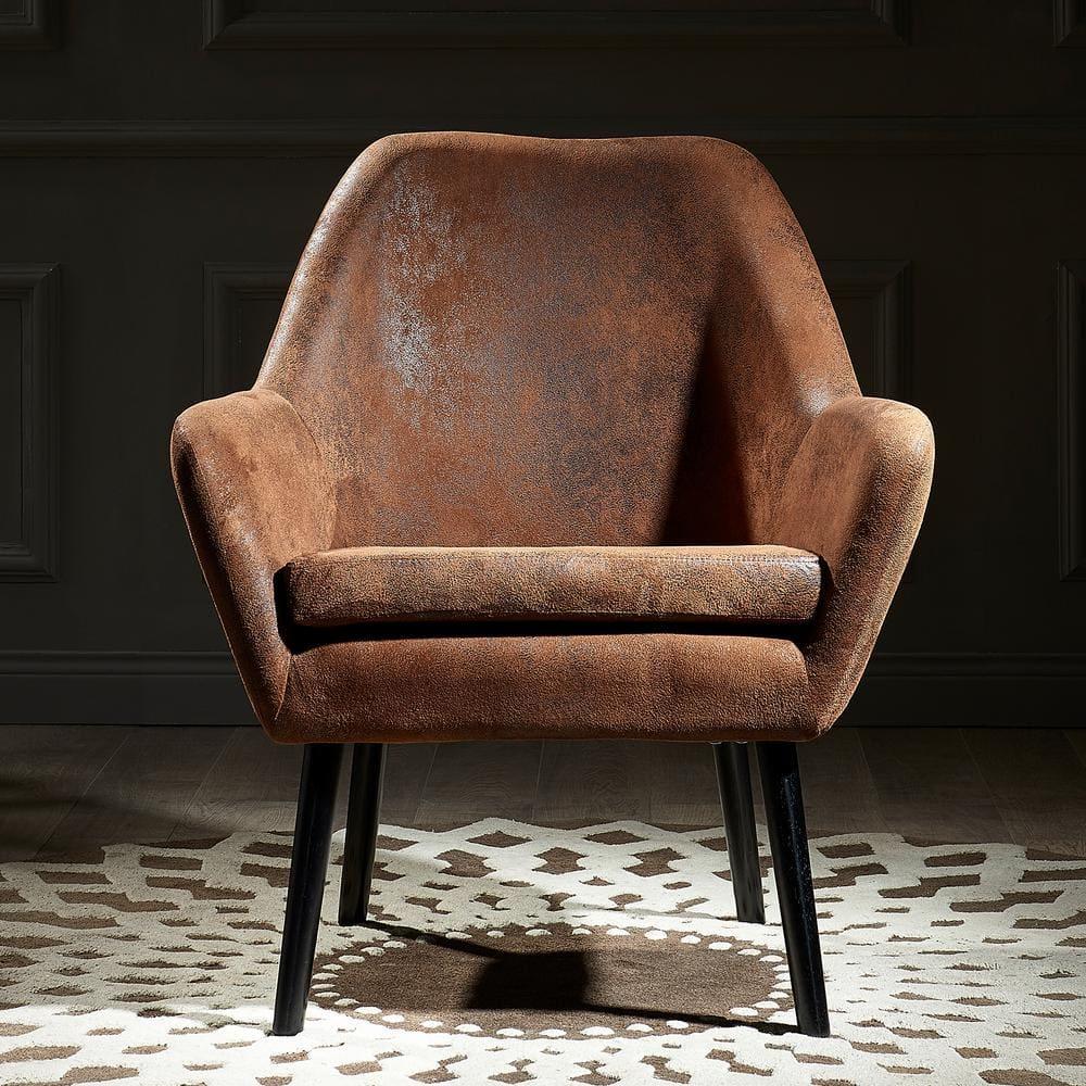 Ebern Designs Ringwold Armchair with Aged Fabric and Solid Wood Legs