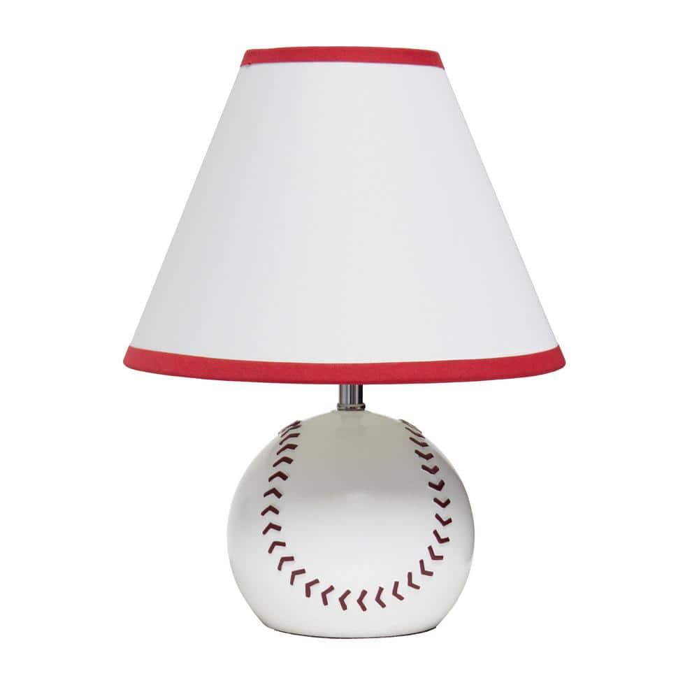 Grovelane SportsLite 11.5" Tall Athletic Sports Baseball Base Ceramic Bedside Table Desk Lamp with White Empire Fabric Shade with Red Trim