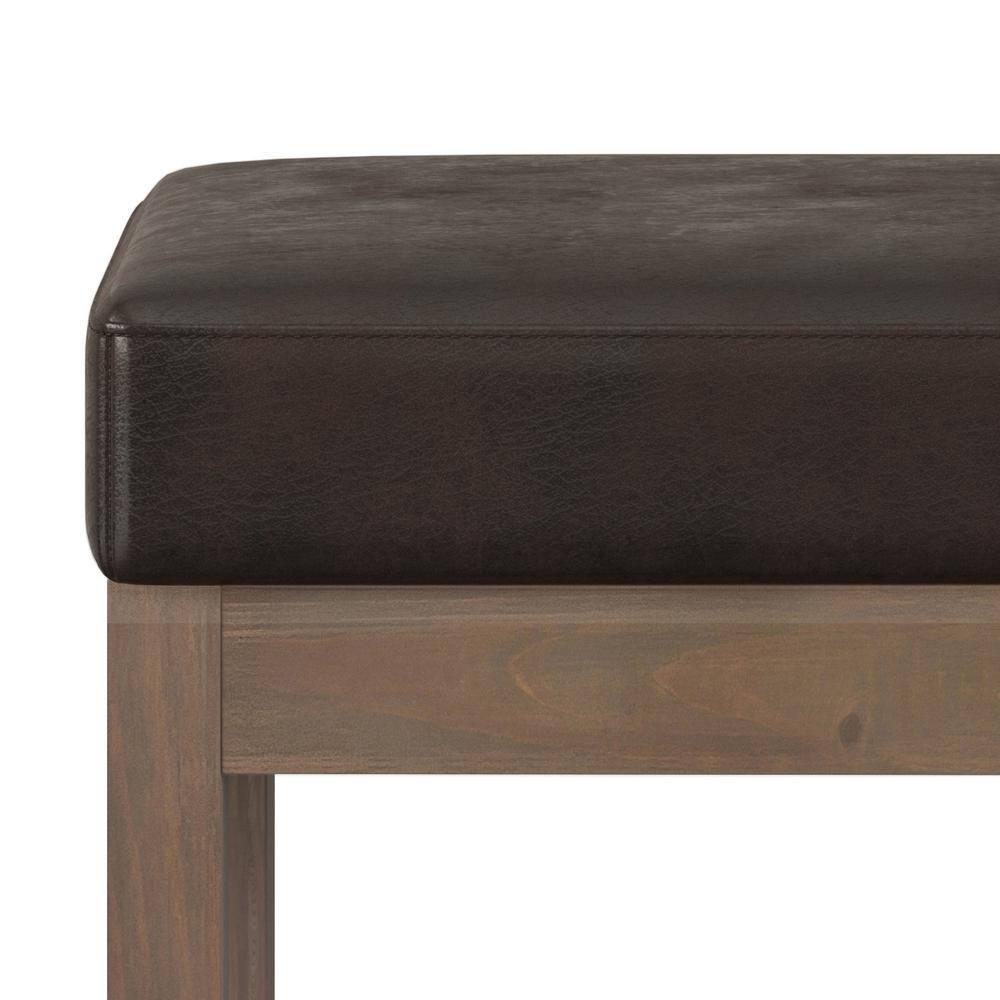 Simpli Home Milltown 26 inch Wide Contemporary Rectangle Footstool Ottoman Bench in Distressed Brown Faux Leather