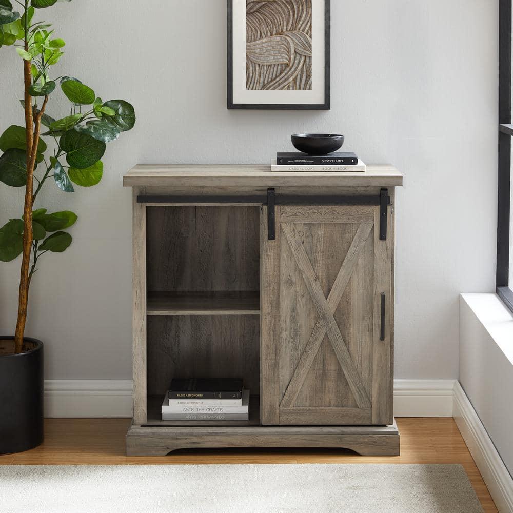 Walker Edison Sliding Barn Door Accent Cabinet, Grey Wash