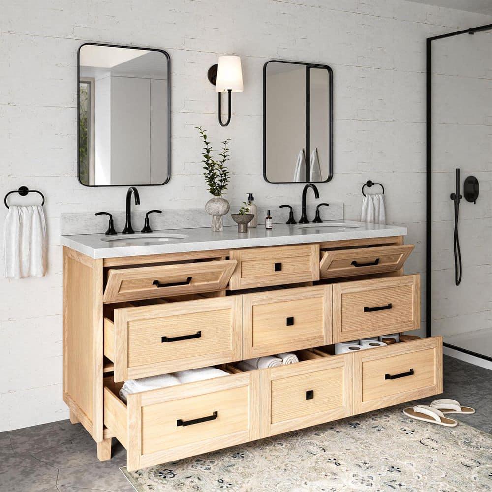 Ariel Monrow 67 Inch Double Oval Sink Bathroom Vanity With Italian Carrara Marble Countertop