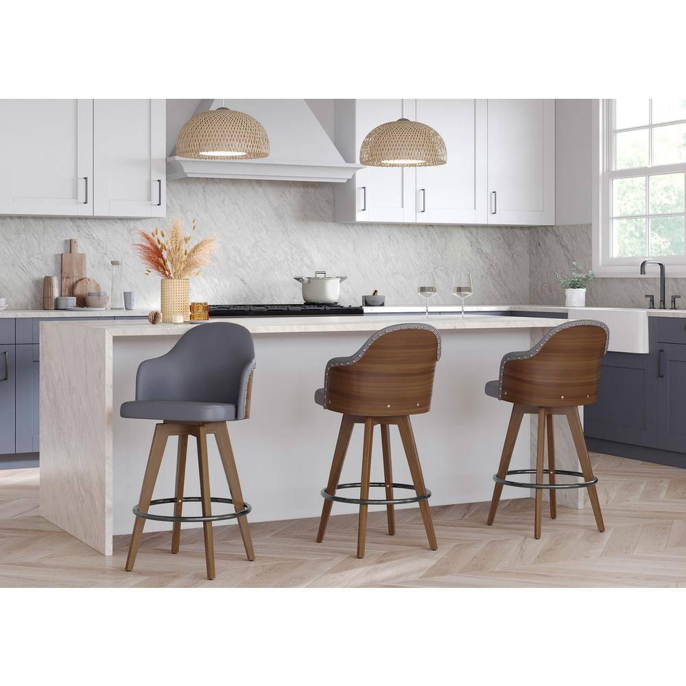 26" Ahoy Mid-Century Modern Counter Height Barstool Walnut/Dark Gray - LumiSource