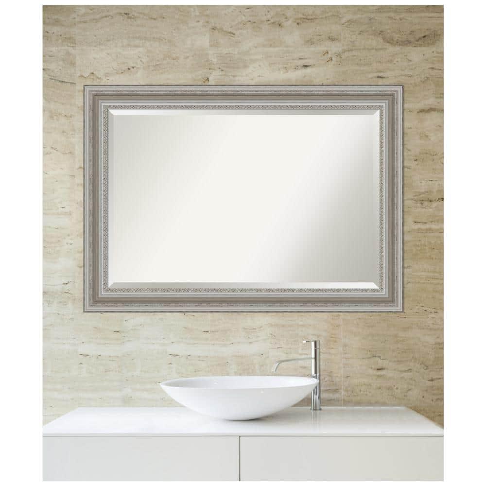 Amanti Art 42" x 30" Parlor Framed Bathroom Vanity Wall Mirror Silver: Modern Style, Beveled Glass, Wood Frame, Wall Mounted