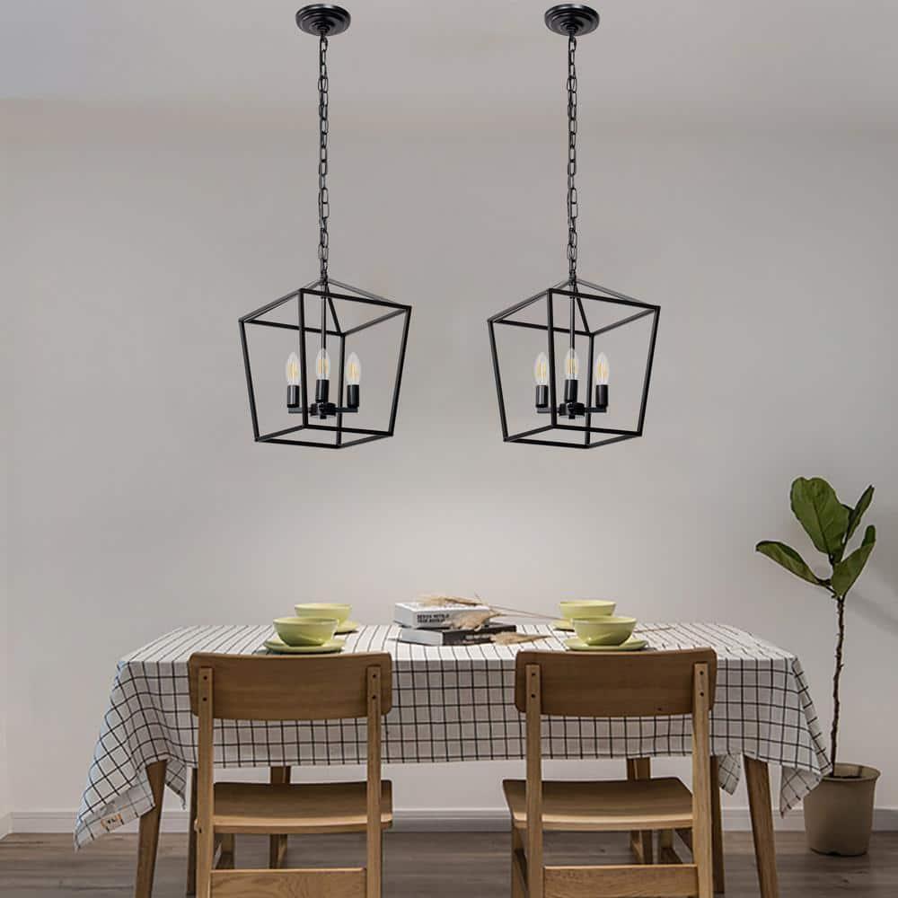 Briignite 4-Light Black Farmhouse Chandelier,Iron Caged Pendant Light,Simple Lantern for Kitchen Island Dining Room Hallway Foyer Entryway