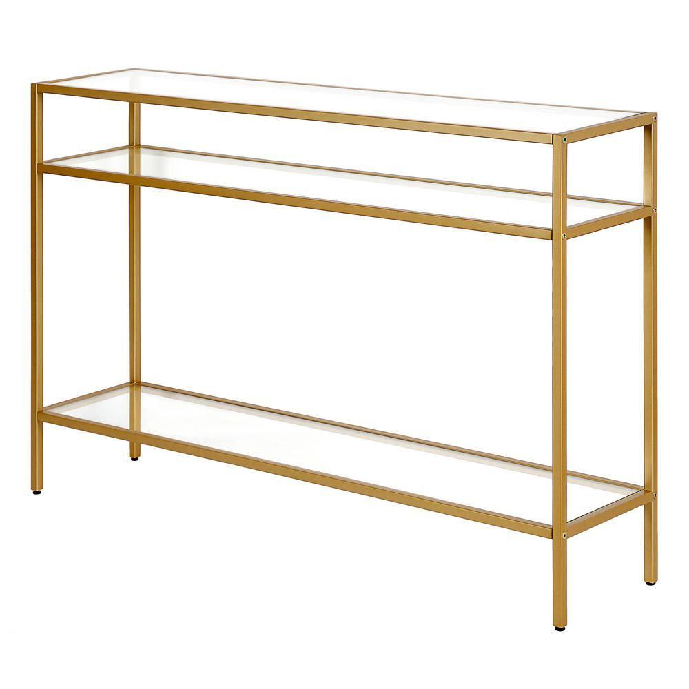 Evelyn&Zoe Siviline 42" Wide Rectangular Console Table, Brass