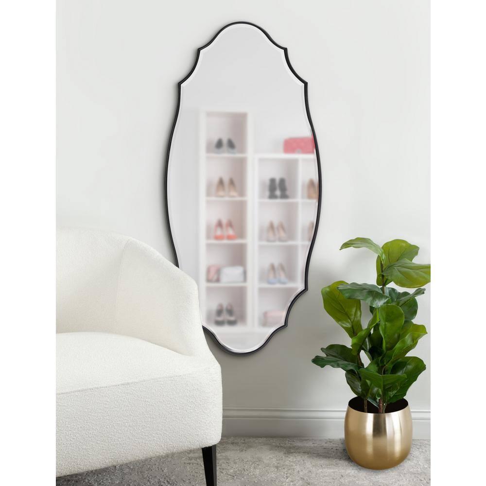 Kate and Laurel Leanna Modern Scalloped Wall Mirror, 20 x 42, Black, Glam Oval Mirror for Wall
