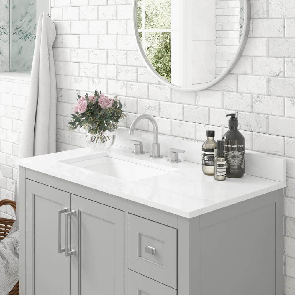 Taylor & Logan 36" Vivien Bathroom Vanity with Open Shelf and 3 Drawers Gray: Stoneware Top, Wood Frame, Single Basin