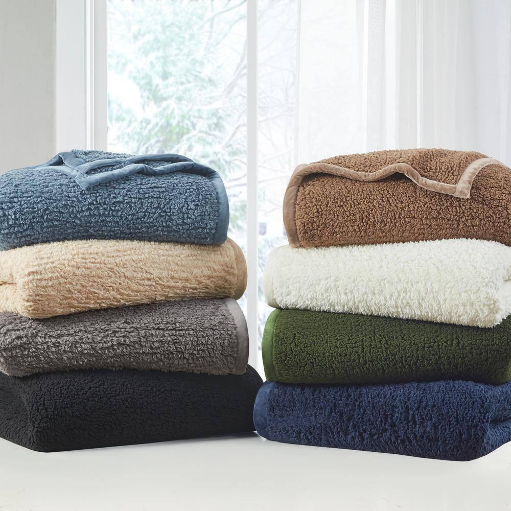 Twin Burlington Berber Bed Blanket Brown: Woolrich Velvet Transitional Style, OEKO-TEX Certified