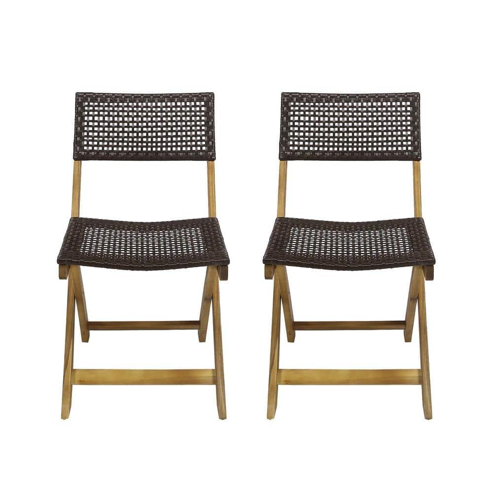 Historyli Go5H 2 Sillas de Comedor Plegables, Asientos de Mimbre Portátiles con Estructura de Madera, Silla de Bistró sin Brazos para Patio, para Porche