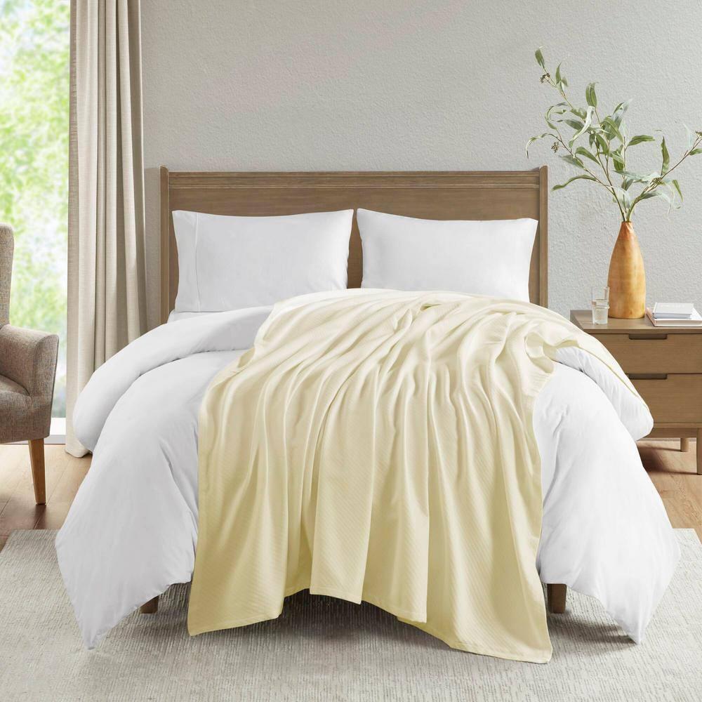 Bed Blanket Liquid Cotton Full/Queen Ivory: Madison Park, Machine Washable, No Fill Lightweight