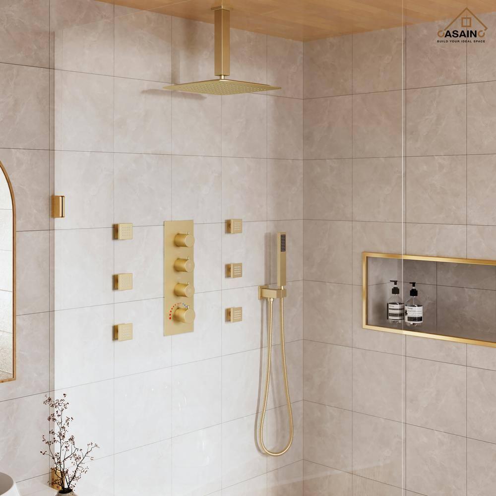 mondawe WF6310-12BG Herathena 3 Functions Ceiling Mounted Luxury Shower System with 6 Body Jets (Rough-in Valve Included)