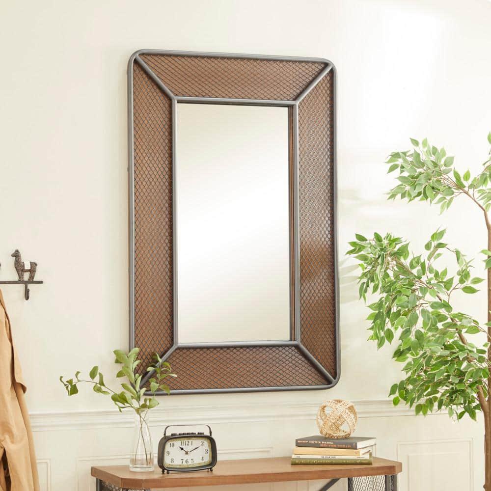 DecMode 31" x 47" Brown Wall Mirror with Netting Frame