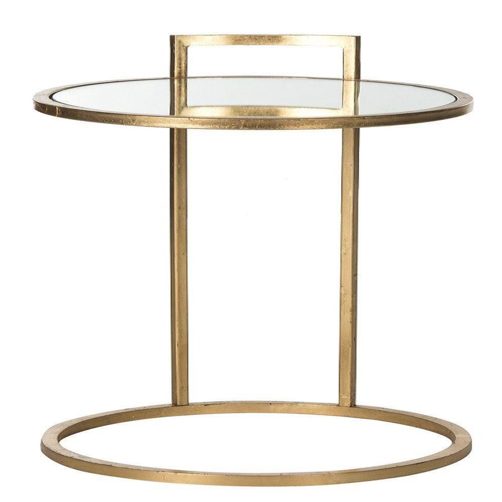 Calvin Round Gold Leaf End Table - Gold/Mirror - Safavieh.