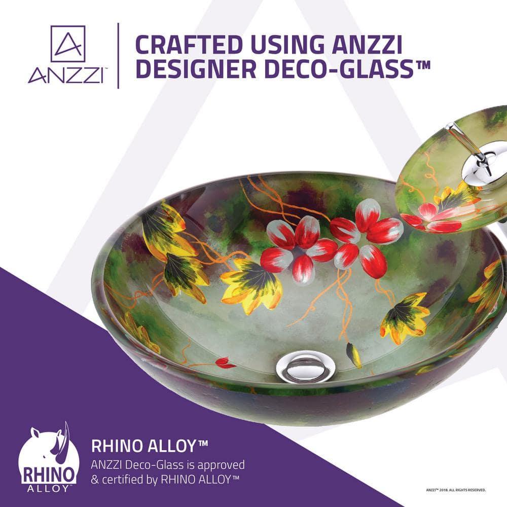 ANZZI Impasto 15.5'' Green Tempered Glass Circular Bathroom Sink with Faucet