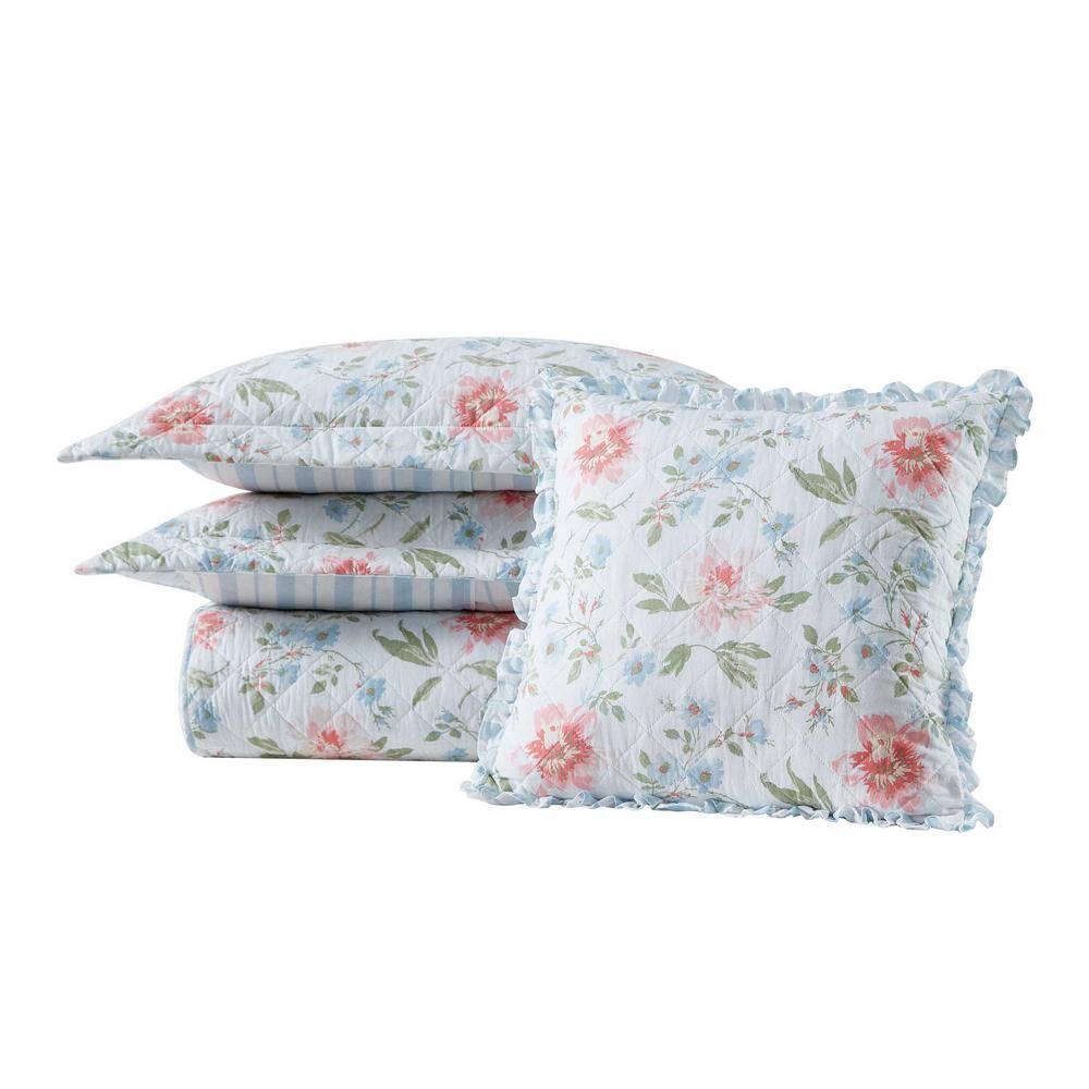 Laura Ashley King Emilie Pink Quilt Bonus Set Pink: Floral Pattern, Includes Decorative Pillow & Shams