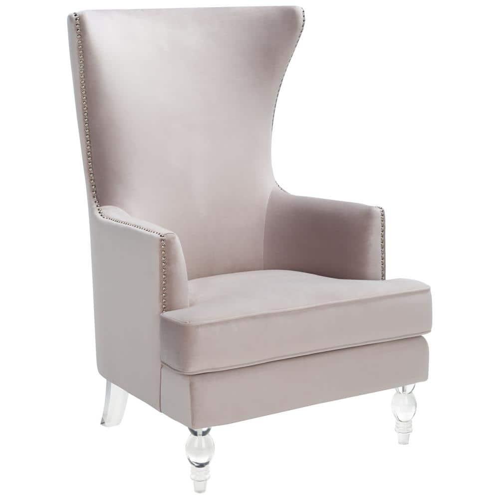 Pale Taupe Velvet Wingback Chair with Acrylic Legs